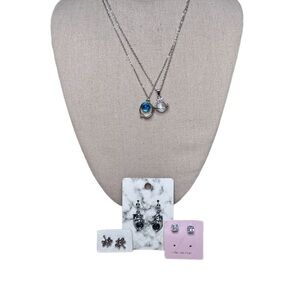 Silver Blue Pink Necklace and Earrings Bundle